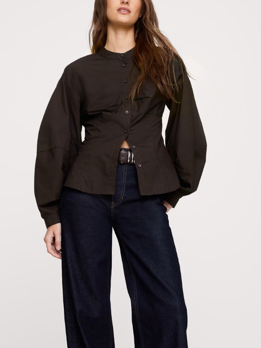 NEW Banana Republic Brown Cotton Poplin Balloon-Sleeve Corset Shirt Top 12T